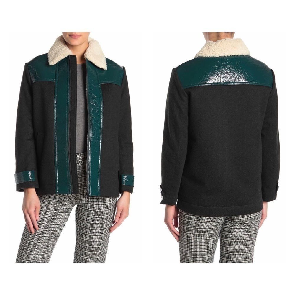 Paul & Joe Sister Green Crackled Vinyl Faux Fur Jacket Size Medium